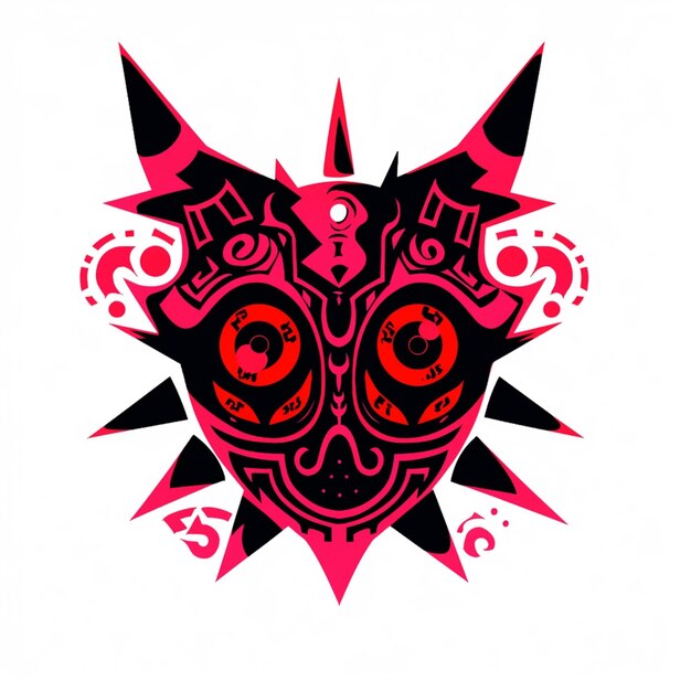 Hay un dibujo de una máscara con un diseño rojo y negro generativo ai
