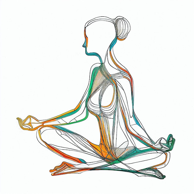 hay un dibujo de una mujer sentada en una pose de yoga ai generativa