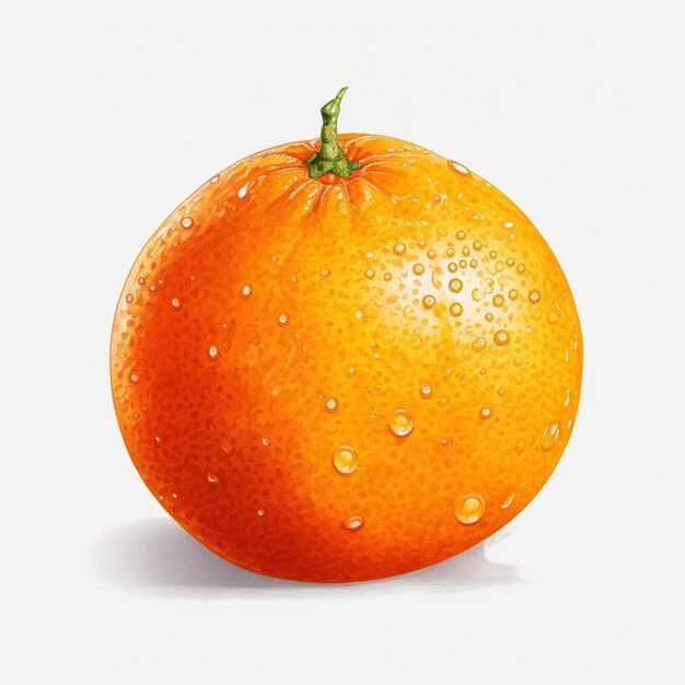 hay un dibujo de una naranja con gotas de agua en él generativo ai