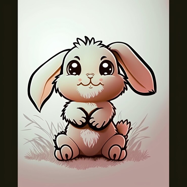 Foto hay un dibujo de un pequeño conejo sentado en el suelo generativo ai