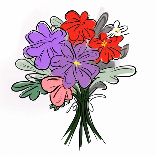 hay un dibujo de un ramo de flores en un fondo blanco generativo ai