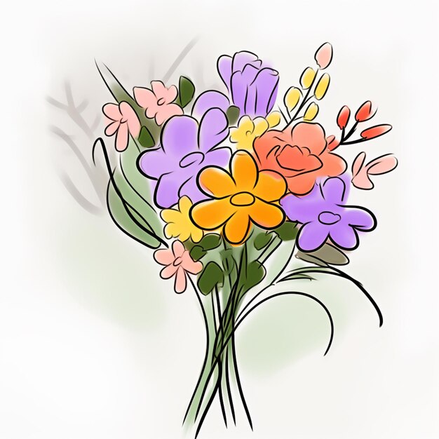 hay un dibujo de un ramo de flores en una mesa generativa ai