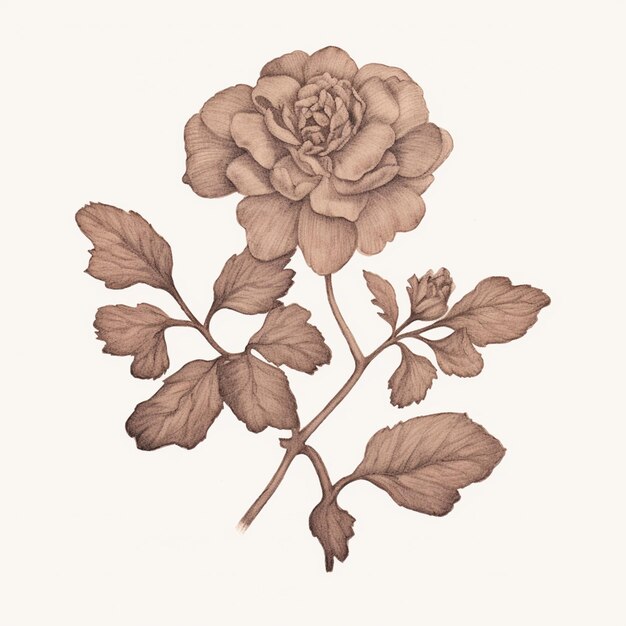 hay un dibujo de una rosa en un fondo blanco generativo ai