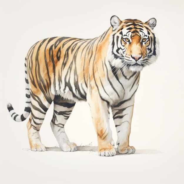 hay un dibujo de un tigre parado sobre una superficie blanca ai generativo