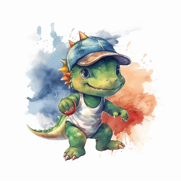 Foto hay un dinosaurio de dibujos animados con una gorra de béisbol en la ia generativa