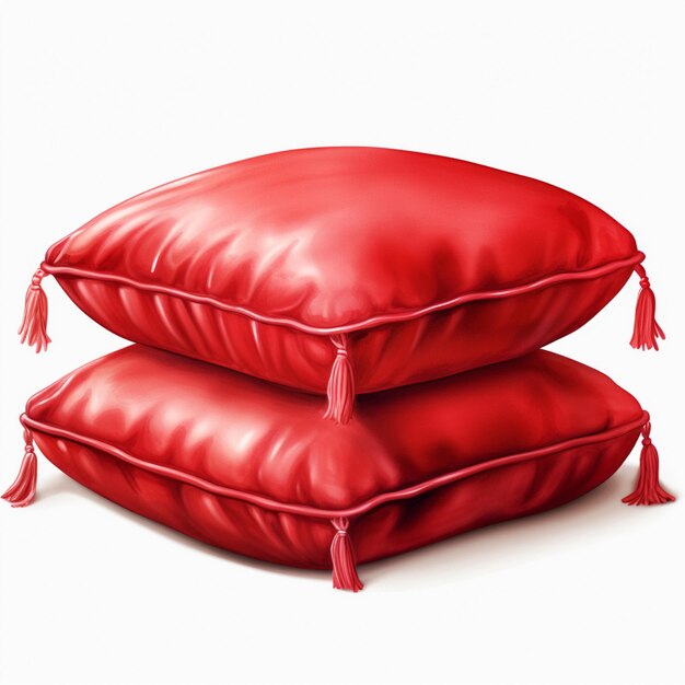 Hay dos almohadas rojas una encima de la otra en una superficie blanca generativa ai