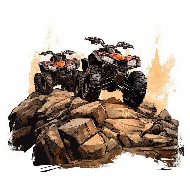 Hay dos ATVs que están sentados en una roca generativa ai