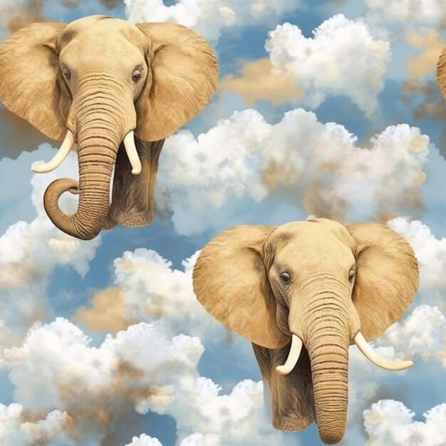 Hay dos elefantes que están parados juntos en las nubes ai generativo