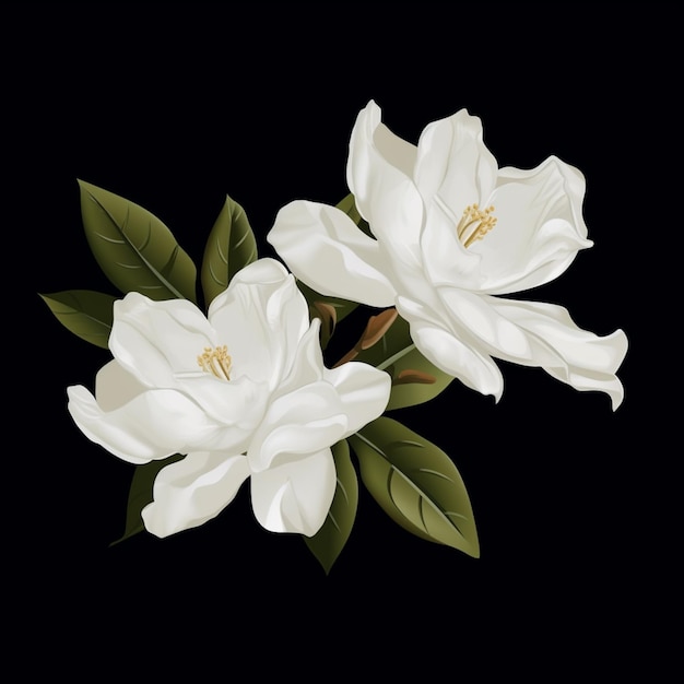 Hay dos flores blancas en un tallo con hojas verdes generativas ai