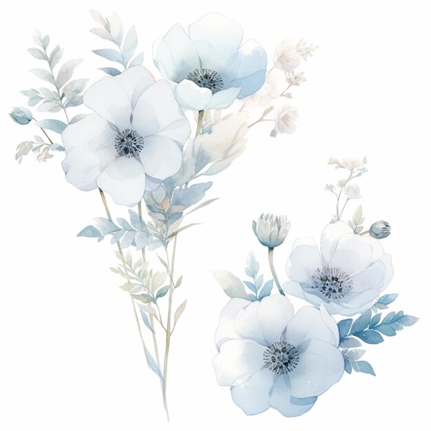 hay dos flores pintadas en acuarela sobre un fondo blanco ai generativo