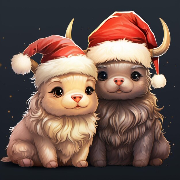 hay dos gatos con gorros de Papá Noel sentados uno al lado del otro ai generativa