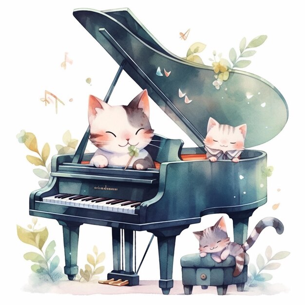 hay dos gatos que están sentados frente a un piano ai generativo