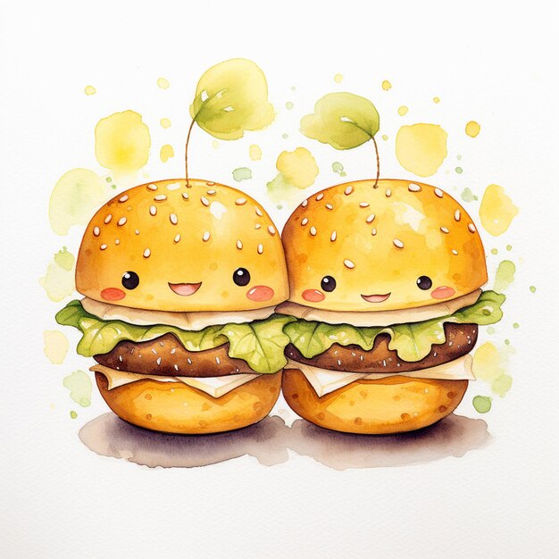 Hay dos hamburguesas con caras pintadas en ellas ai generativo.