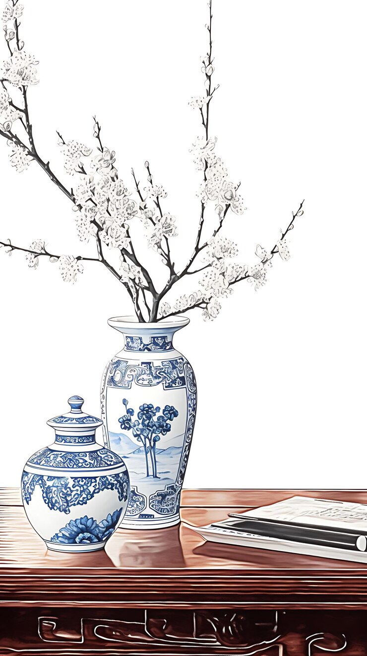 hay dos jarrones con flores en una mesa con un libro