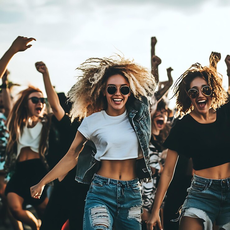 Hay dos mujeres que están bailando juntas en la calle.