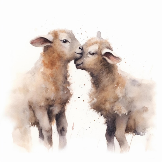 Hay dos ovejas que están de pie una al lado de la otra generativa ai