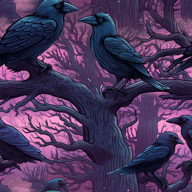 hay dos pájaros negros sentados en una rama de un árbol generativo ai