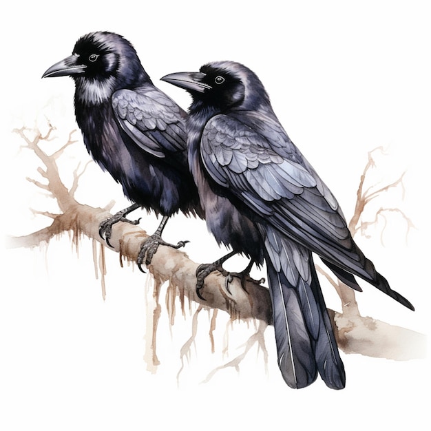 Hay dos pájaros negros sentados en una rama de un árbol generativo ai