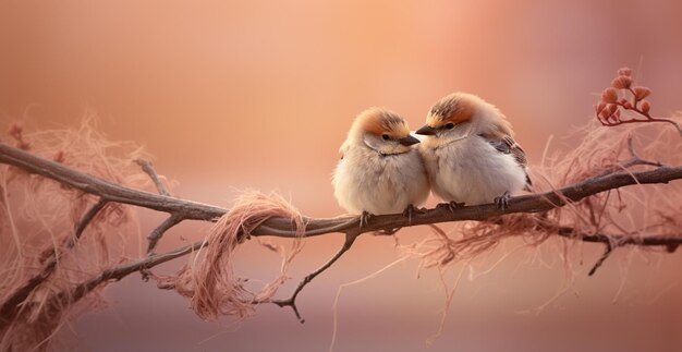 Foto hay dos pájaros sentados en una rama juntos en una rama generativa ai