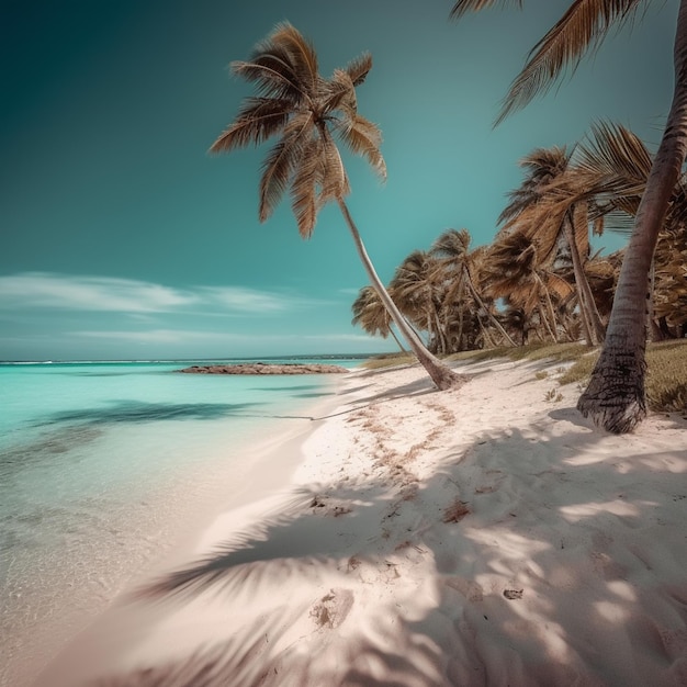 Hay dos palmeras en la playa cerca de la generadora de agua ai