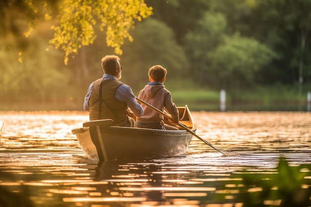 Hay dos personas en un bote en el agua ai generativo