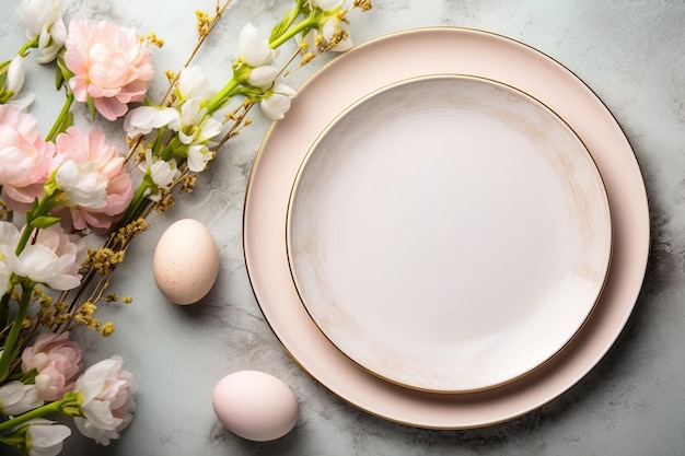 hay dos platos con un plato blanco y un plato rosa ai generativo