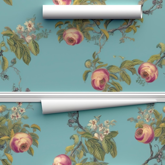 Hay dos rollos de papel de regalo con un patrón de flores y frutas ai generativo
