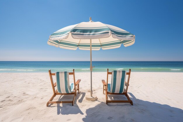 hay dos sillas y una sombrilla en la playa ai generativo