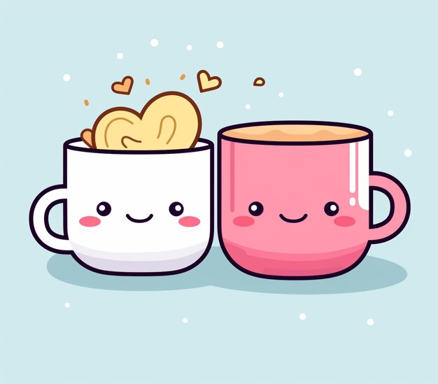 Foto hay dos tazas de café con caras y corazones en ellos generativo ai