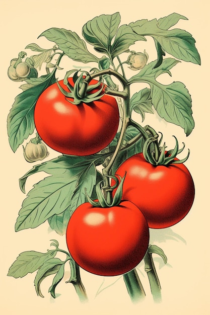 hay dos tomates en la vid con hojas y flores ai generativa