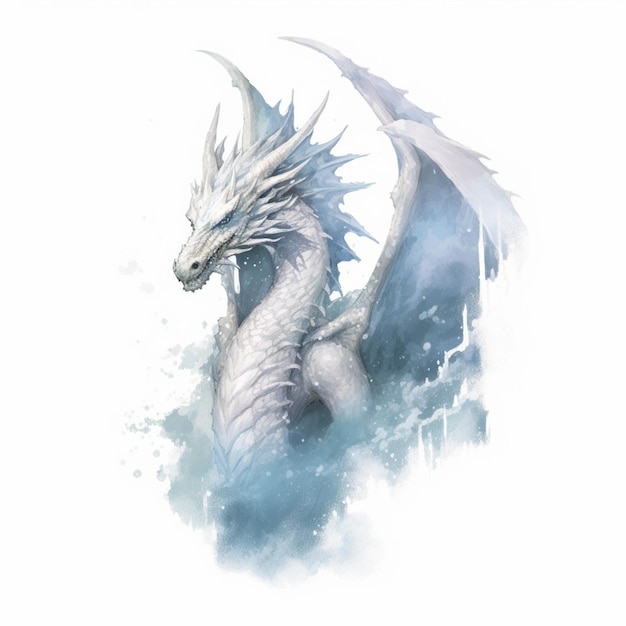 Hay un dragón blanco con cola azul y alas generativas ai