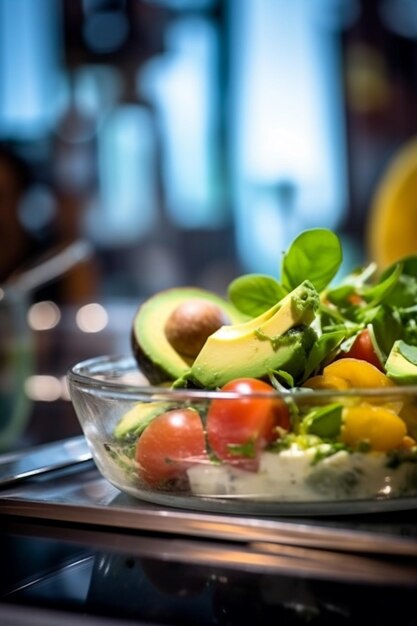 Foto hay una ensalada con aguacate y tomates en un cuenco generativo ai