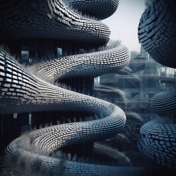 Foto hay una escalera en espiral hecha de ladrillos en un edificio generativo ai