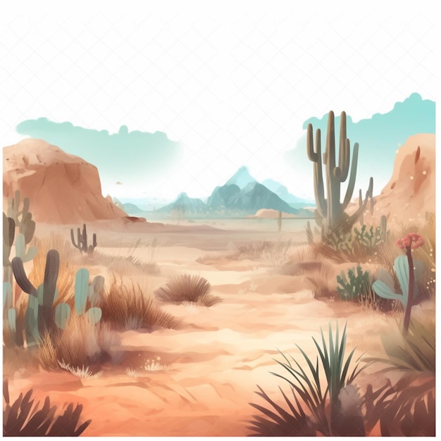 hay una escena del desierto con plantas de cactus y montañas en el fondo generativo ai