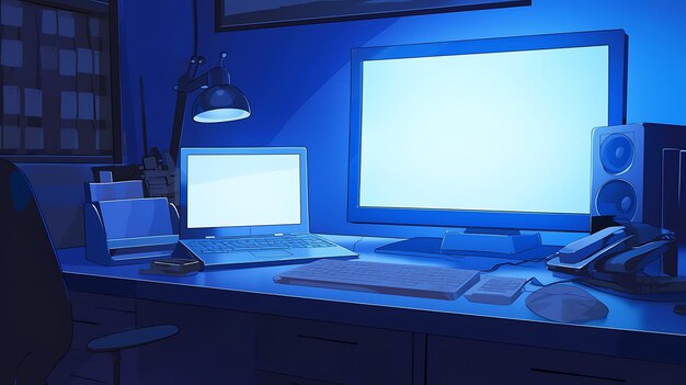 hay un escritorio de computadora con una computadora portátil y un monitor