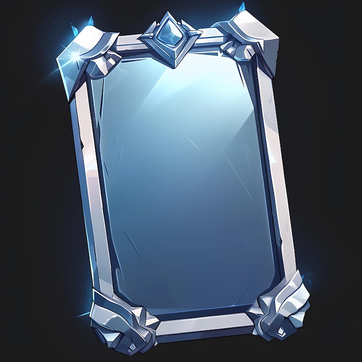 Foto hay un espejo con un marco azul y algunos diamantes