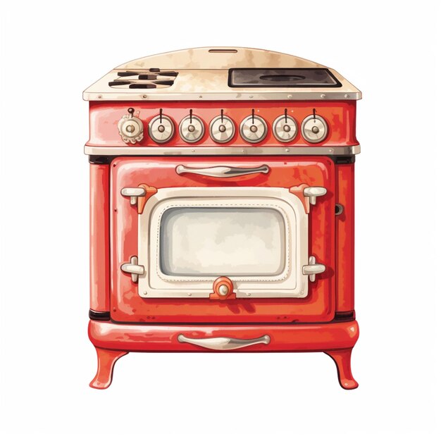 Foto hay una estufa roja con una tapa de horno blanco y un horno blanco generativo ai
