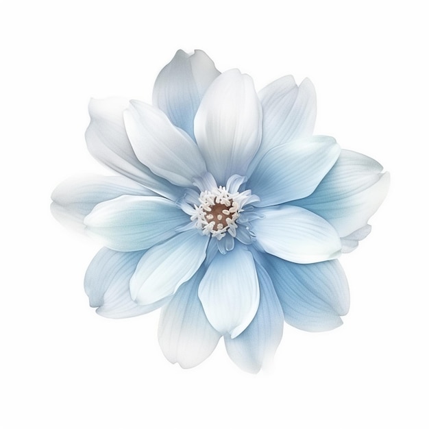 Foto hay una flor azul que está en un fondo blanco generativo ai