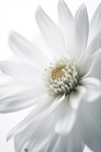 Hay una flor blanca con un centro amarillo en un jarrón generativo ai