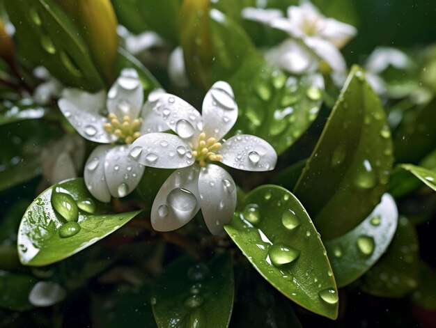 Hay una flor blanca con gotas de agua sobre ella ai generativo