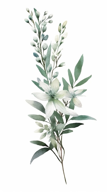 Hay una flor blanca con hojas verdes en un tallo generativo ai