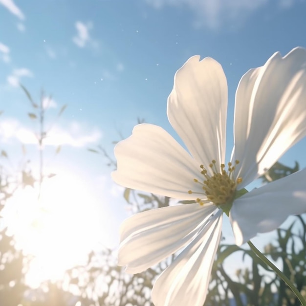 Hay una flor blanca que está en el medio de un campo generativo ai