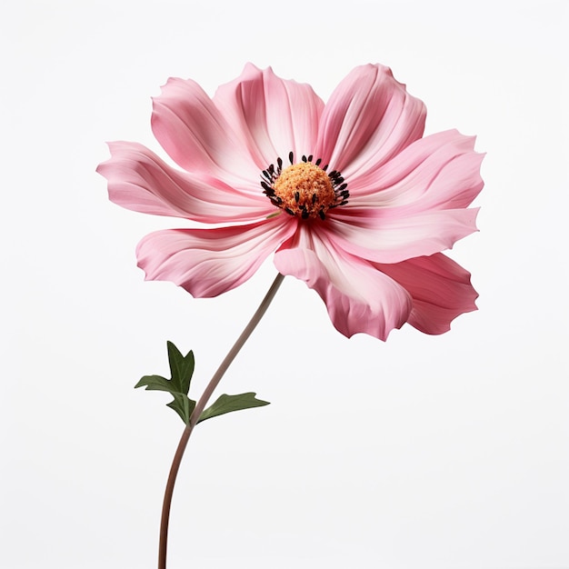 Hay una flor rosa que está en un jarrón en una mesa generativa ai