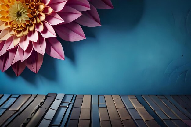 Hay una flor rosa sobre el teclado de un piano.