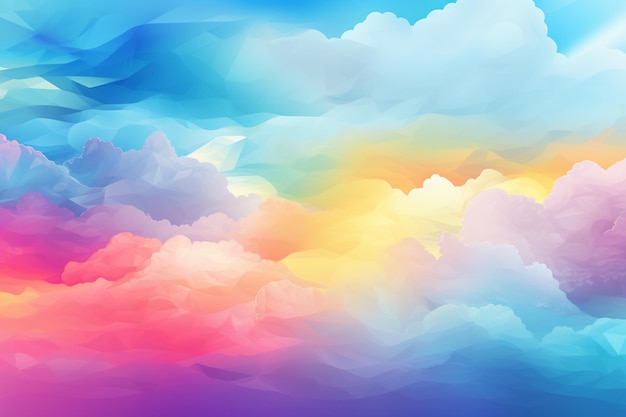 Hay un fondo de nubes coloridas con un arco iris en el cielo generativo ai