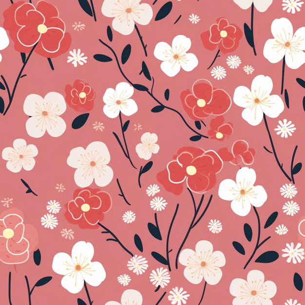 hay un fondo rosado con flores blancas y rojas generativo ai