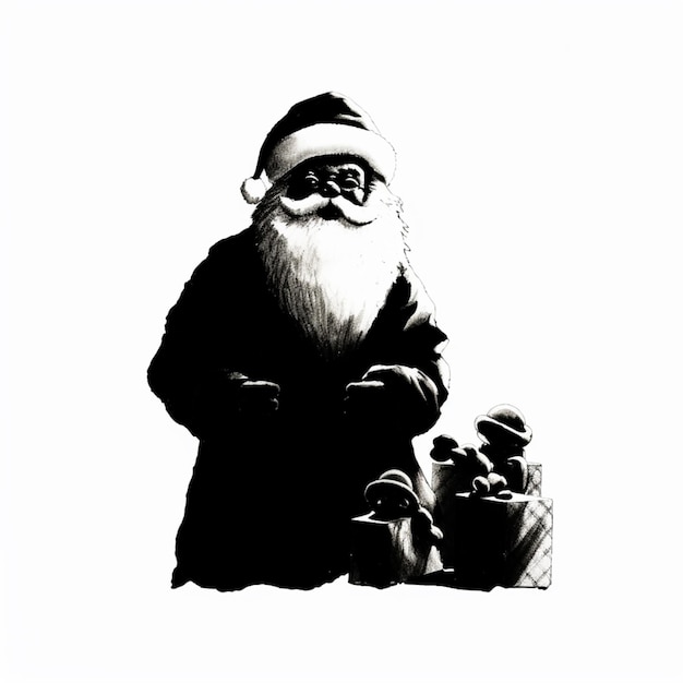 Foto hay una foto en blanco y negro de una figura de santa claus generativa ai