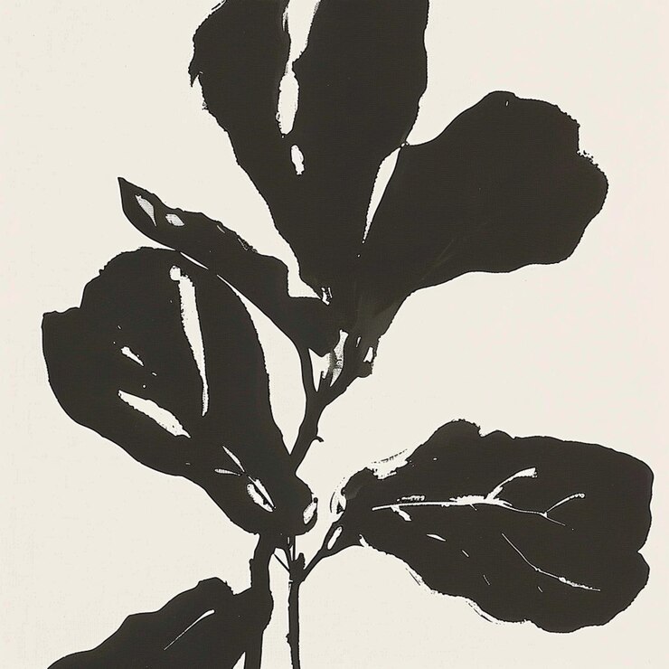 hay una foto en blanco y negro de una planta con hojas generativas ai