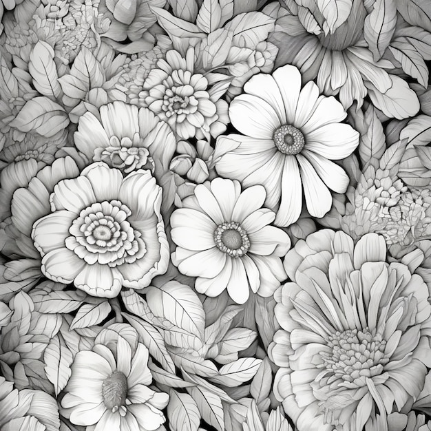 Hay una foto en blanco y negro de un ramo de flores ai generativo.