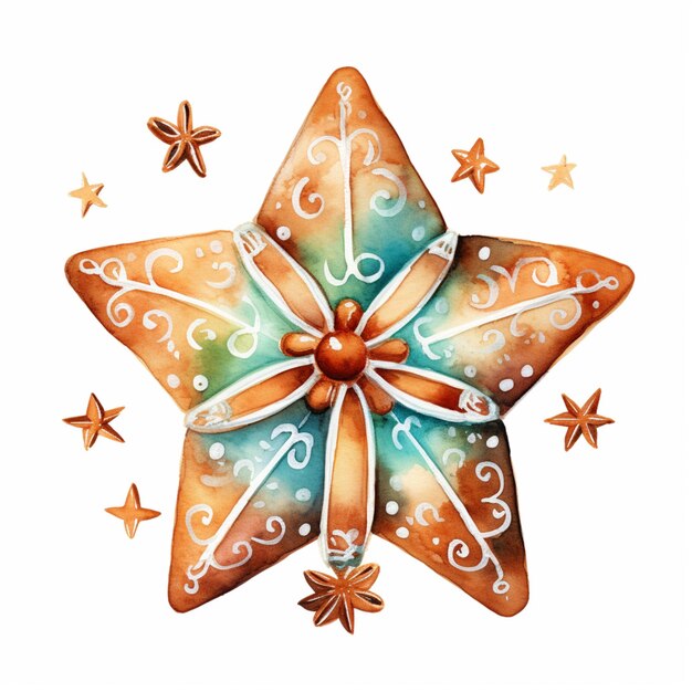 hay una galleta en forma de estrella con una decoración de estrella en ella